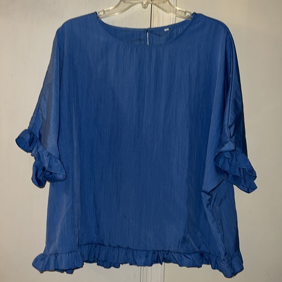 Chic Blue Ruffle Sleeve Blouse - Picture 1 of 2